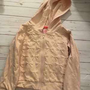 Our Generation light pink / peach zip up hoodie with bows size XS = 4/5